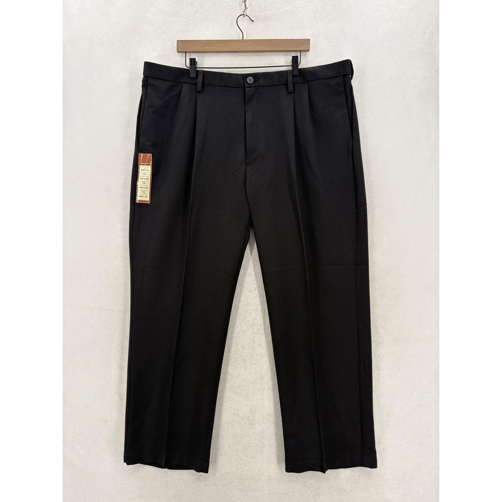 Haggar Cool 18 Pro Dress Pants Mens 44x30 Black Classic Fit Pleated No Iron NWT